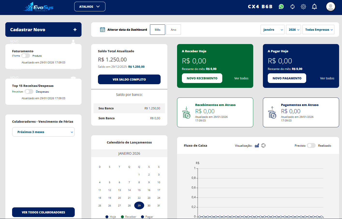 Sistema EvoSys em funcionamento